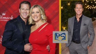 David Sanov and Alison Sweeney attending a red carpet event together alongside a solo portrait of David Sanov at a formal evening function