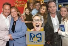 Angela Malloch with Jason Donovan in a family photo collage featuring public event appearances and a selfie with their children