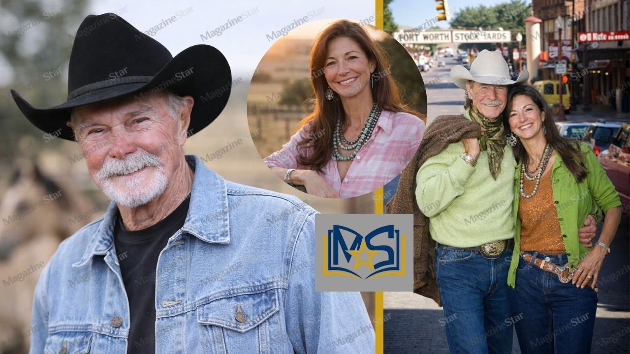 Buck Taylor and Goldie Ann Taylor together in Fort Worth Stockyards and portrait collage