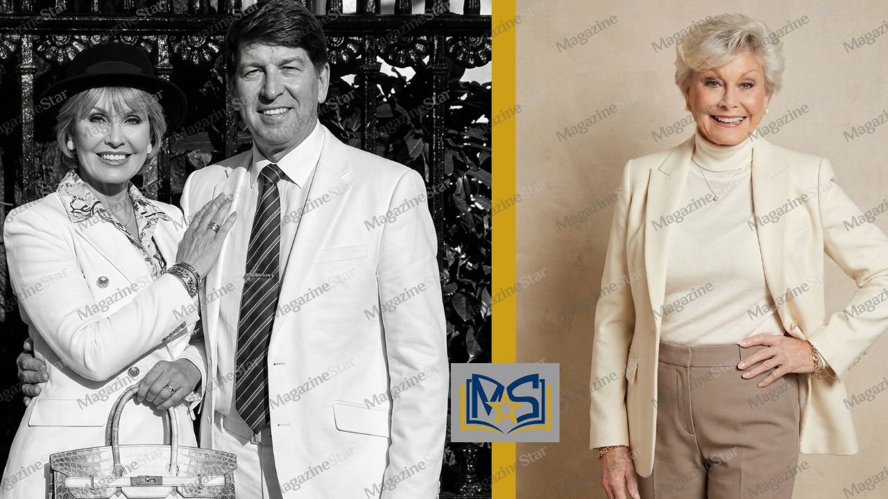 Christopher Dare with Angela Rippon in a rare black and white photo alongside a recent portrait of Angela Rippon