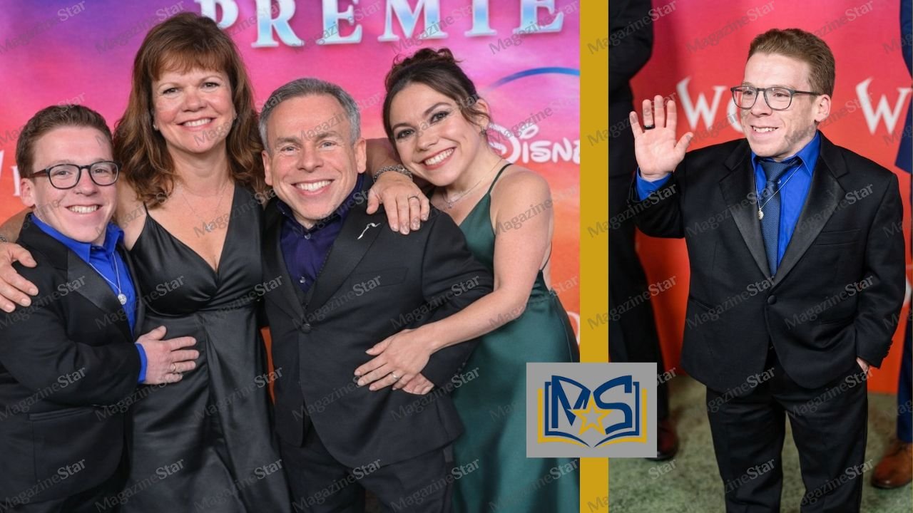 Harrison Davis Family posing on a red carpet at a premiere event, with a split layout showing a group photo and a solo pose
