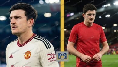 Harry Maguire Manchester United defender portrait during Premier League match highlighting the football star whose net worth and salary are widely searched.