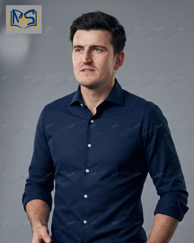 Harry Maguire portrait photo, Manchester United and England national team defender known for his Premier League career and net worth.