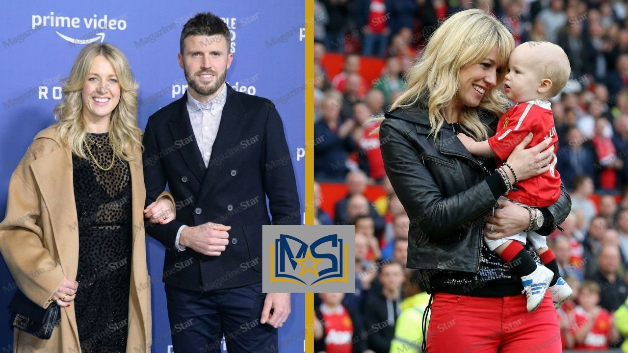 Lisa Roughead, wife of Michael Carrick, pictured with the former Manchester United midfielder and holding their child at Old Trafford.