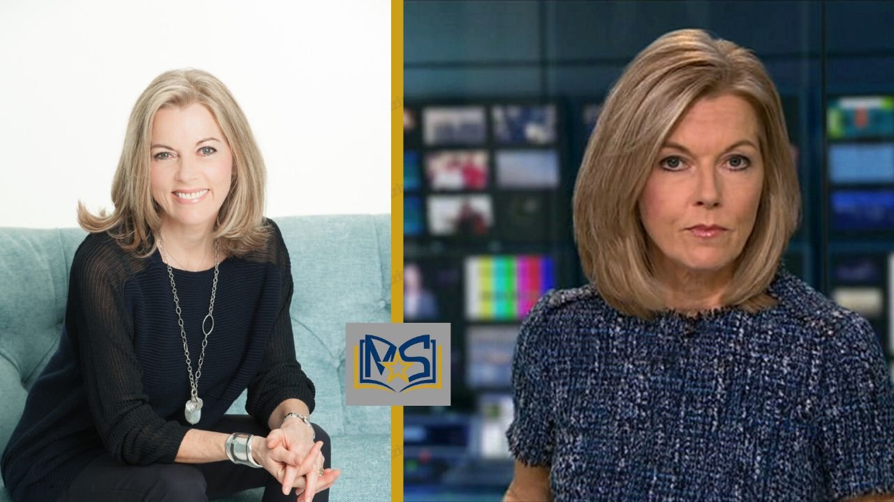 Mary Nightingale in a side-by-side collage featuring a portrait photo and an ITV newsroom image