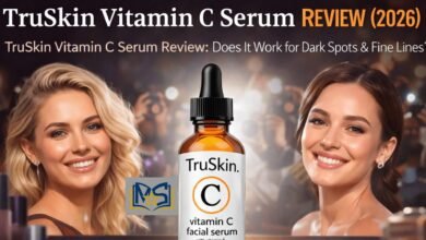 TruSkin Vitamin C Serum review 2026 featured image with serum bottle and red carpet skincare theme