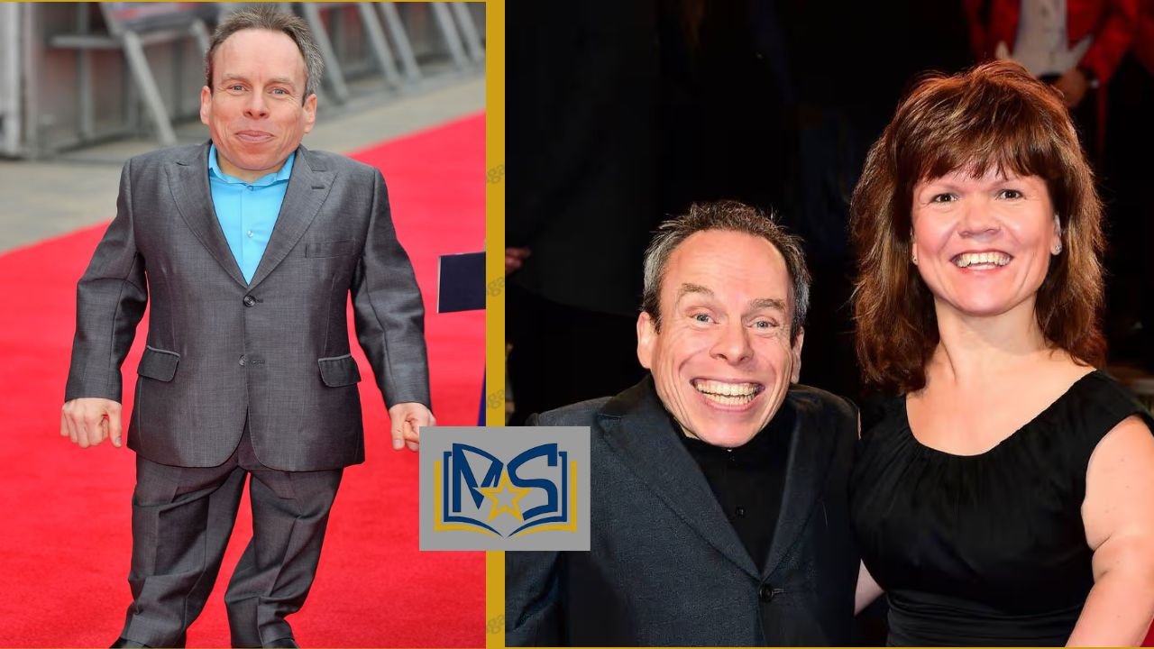 Warwick Davis at a red carpet event and with his wife Samantha Davis at a public appearance